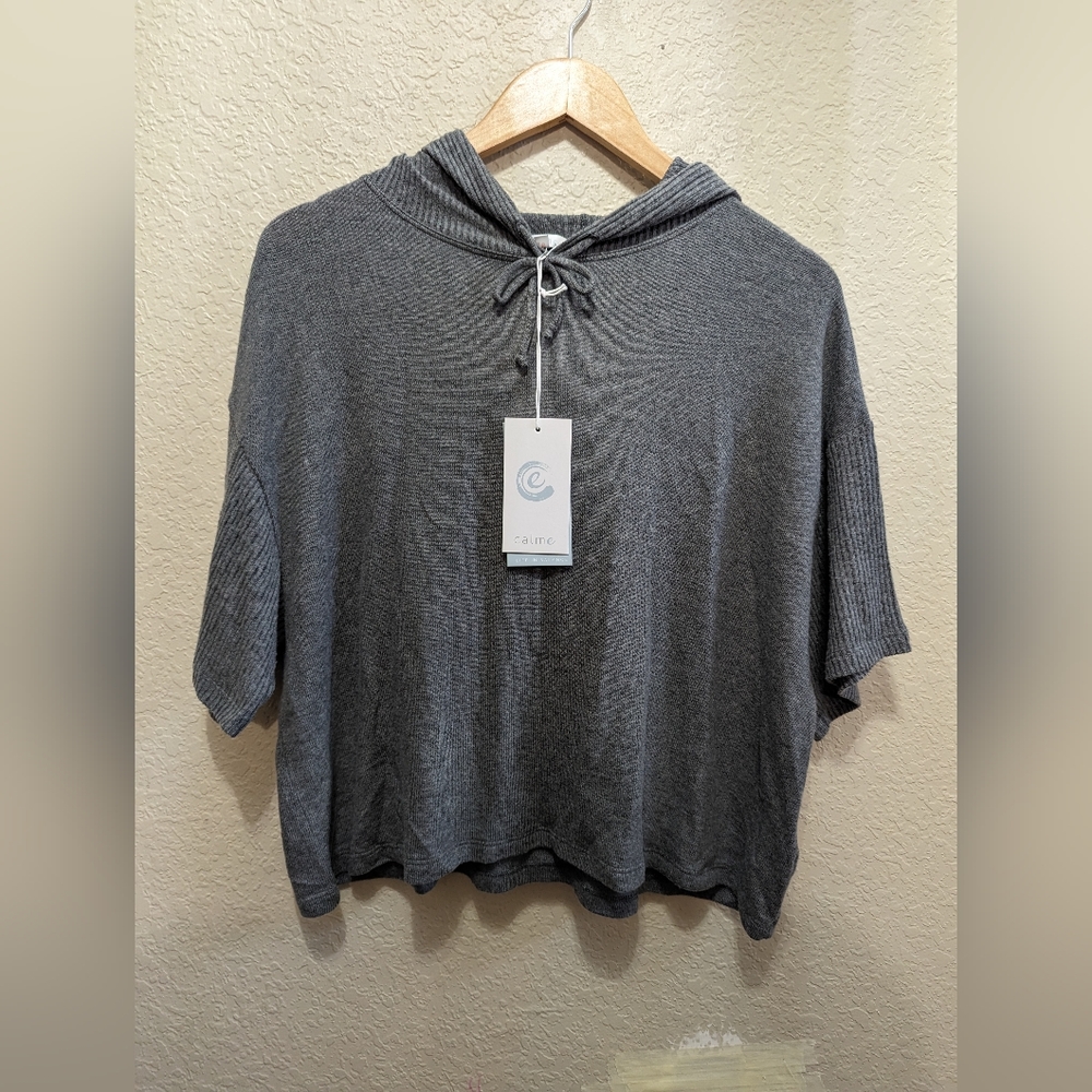 NWT S Calme by Johnny Was Dark Grey Hooded Cozy Tee